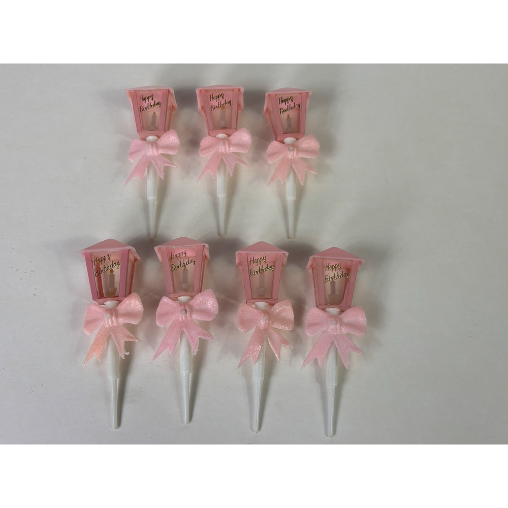 Vintage WILTON Happy Birthday Street Lamp Cake Toppers Decoration Pink Qty 7